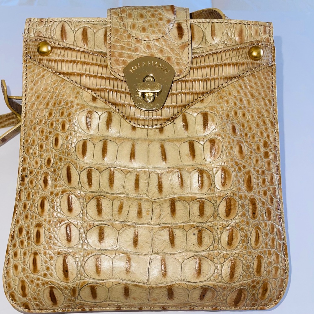 Brahmin Croco Embossed Crossbody Leather Tan Gold-Tone Hardware